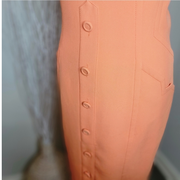 Per Se Orange Sorbet Sheath Cold Shoulder Belted Dress - Picture 4 of 9